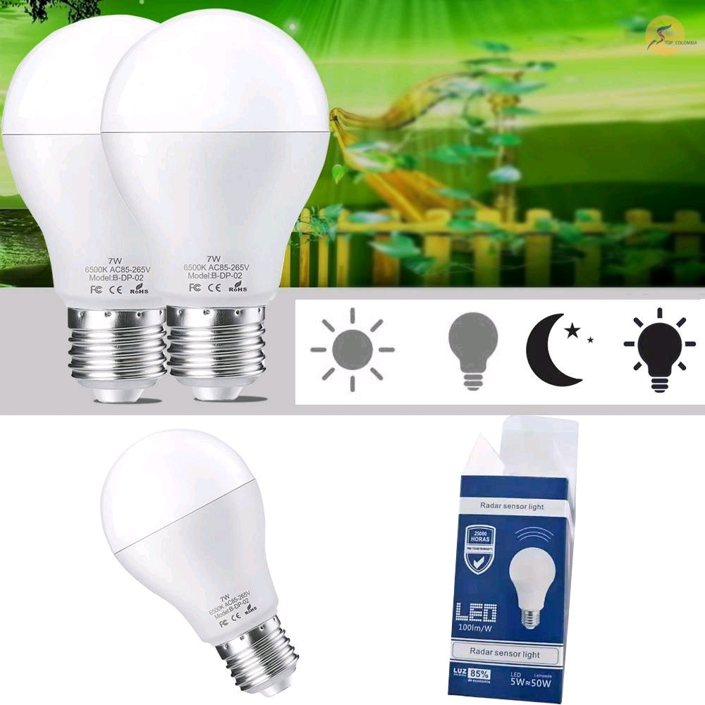 2 piezas e27 bombilla led con sensor de movimiento inteligente sensor de luz radar 7w G'S Store