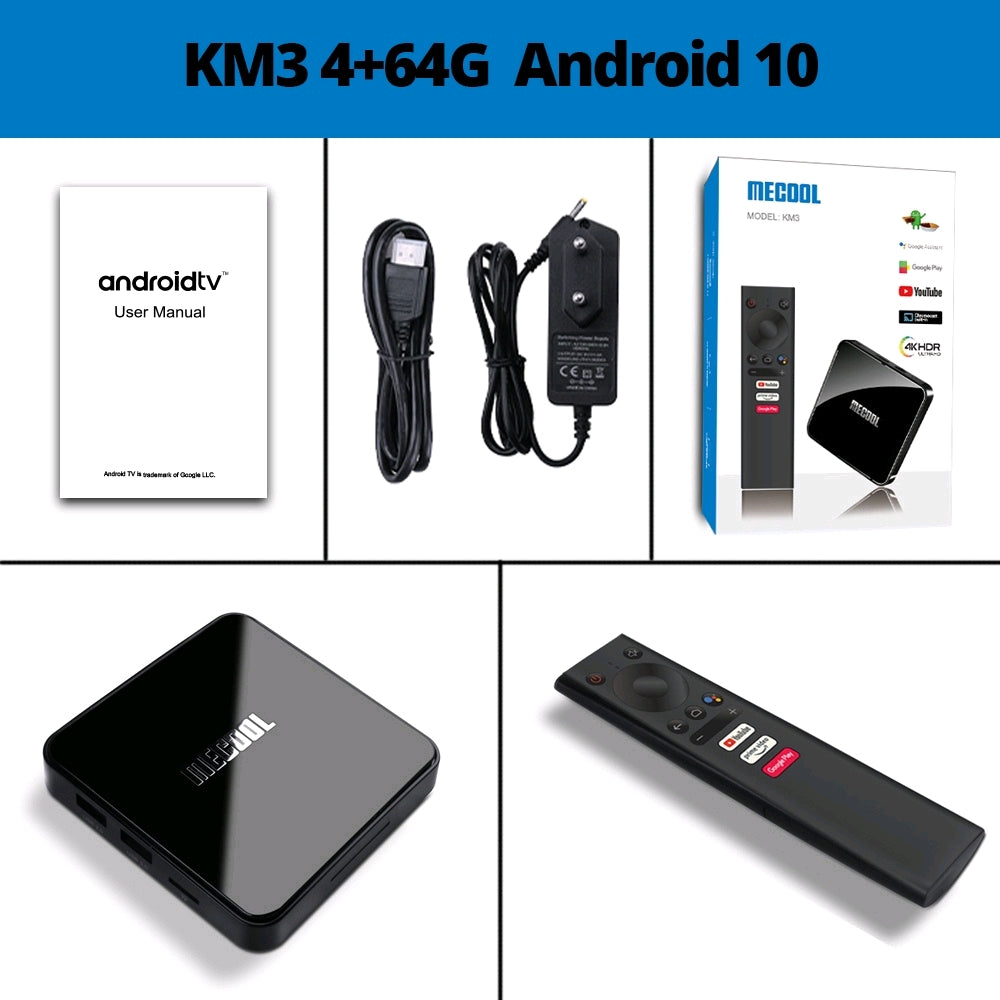 TV Box Android 10.0 KM3 DDR4 4 GB RAM 64G ROM con Control De Voz Smart S905X2 2.4G 5G WiFi Bluetooth 4.1 Reproductor Multimedia G'S Electronic Store