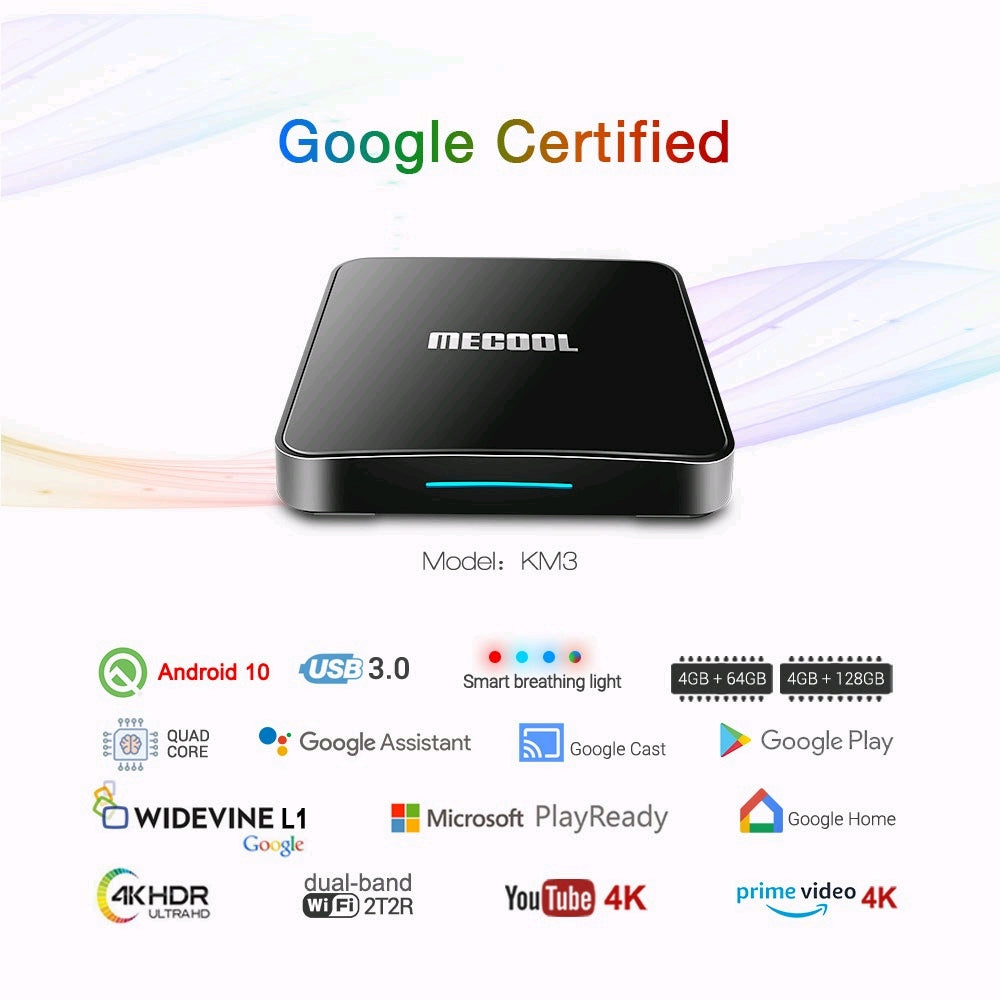 TV Box Android 10.0 KM3 DDR4 4 GB RAM 64G ROM con Control De Voz Smart S905X2 2.4G 5G WiFi Bluetooth 4.1 Reproductor Multimedia G'S Electronic Store